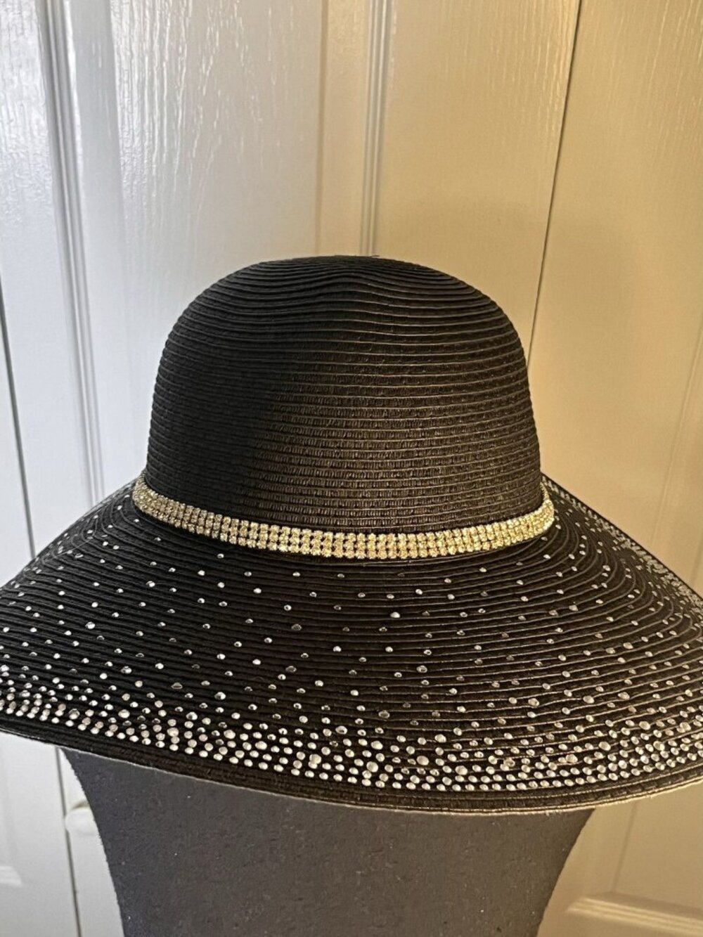 CoG New York Wide Brim Floppy Hat Derby One Size Rhinestones Sun Church Sparkly - Picture 5 of 9